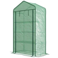 Serra da Giardino o Balcone con 4 Ripiani, Acciaio Zincato, Telone Rimovibile PE ad Alta Densità, 90L x 49l x 160H cm, Verde