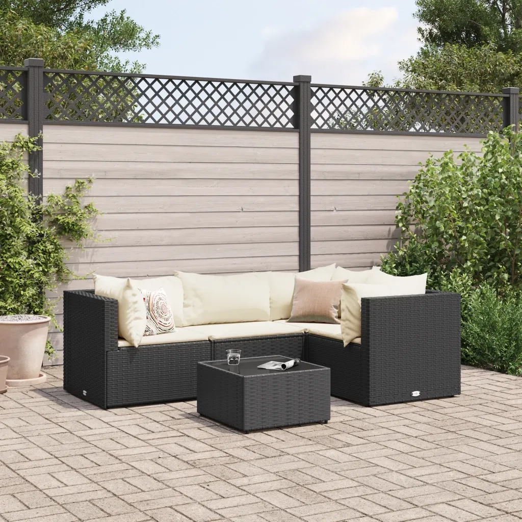 Set Divani da Giardino 5 pz con Cuscini Nero in Polyrattan 3308080