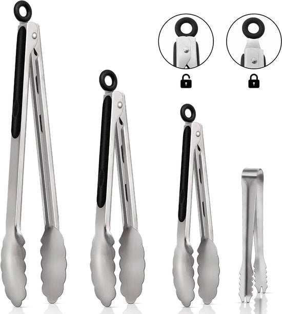 Tang di Cucina in Acciaio Inossidabile - Manici a Silicone - 4 Pezzi