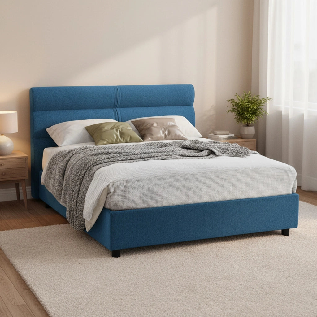 Letto Matrimoniale Briaglia, Letto Matrimoniale Sfoderabile Made in Italy, blu