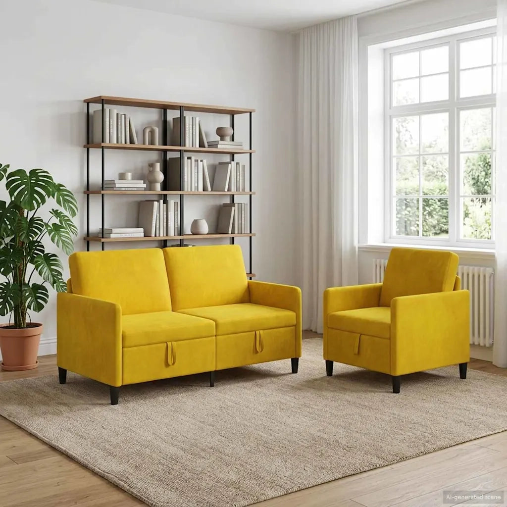 Set di Divani con Storage 2 pz Giallo Poliestere 3429197