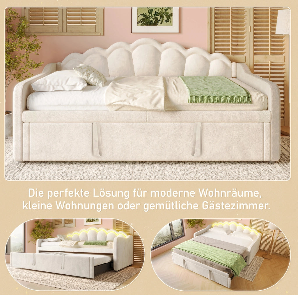 Letto estraibile in velluto beige 90x200 cm con LED
