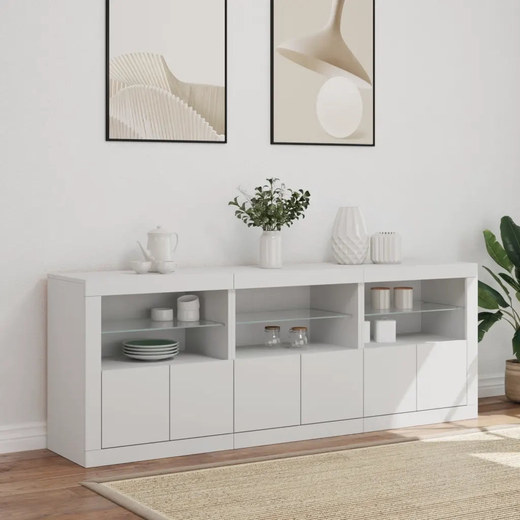 Credenza con Luci LED-Buffet-Armadio da cucina Bianca 181,5x37x67 cm 605218