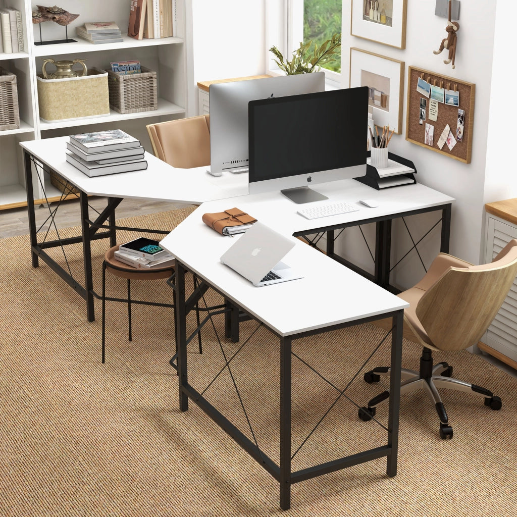 Scrivania Angolare Moderna con Struttura Metallo ¨C Zephmum ¨C Bianco 150x150x76 cm