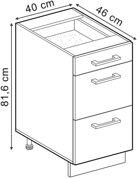 Mobiletto base per cucina R-Line, Sonoma, 40 cm con cassetti, senza piano di lavoro