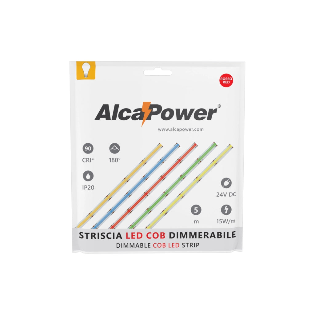 Striscia led COB monocolore da 15W/MT 24V - Bobina da 5m - Rosso