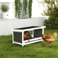 Nido per Galline a 2 Aree con Base Rialzata e Tetto, in Legno e Bitume, 66x37x34 cm, Grigio Bianco e Nero
