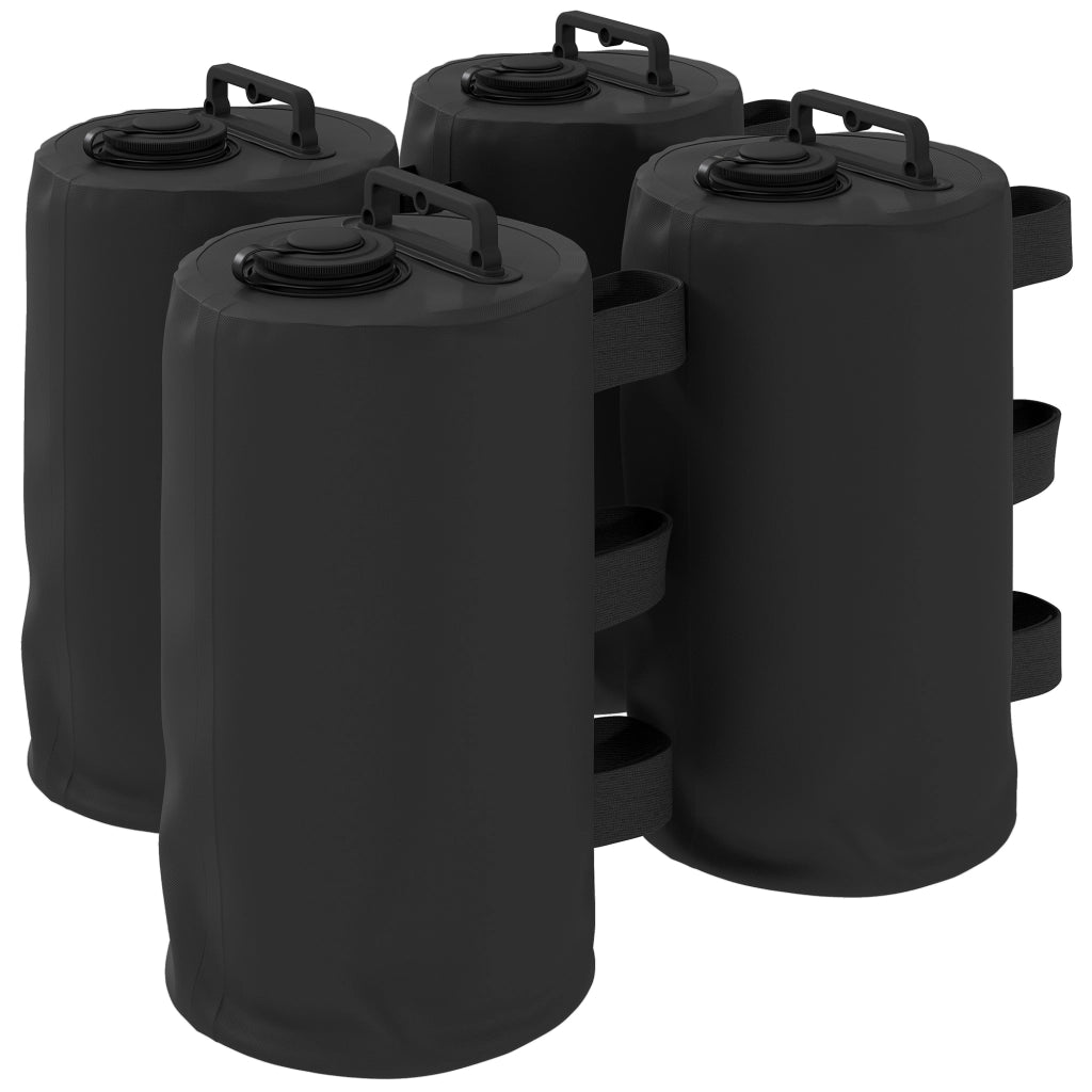 Set 4 Zavorre per Gazebo Ø20x32,5 cm con Maniglie e Cinghie a Strappo in Tessuto Plastica 500D Nero