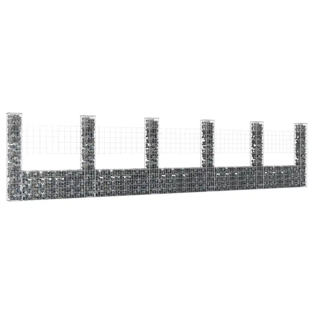 Cesto Gabbione a U con 6 Pali in Ferro 620x20x150 cm 151286