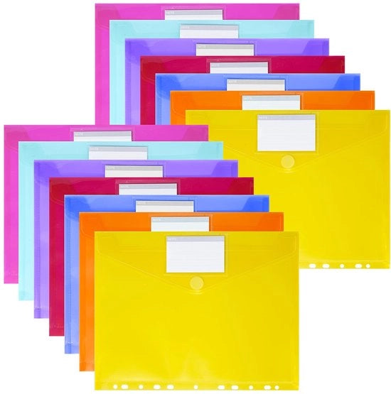 Mappe per documenti A4 per archiviazione, 14 tasche documentali con bordo 11-gauche, chiusura con elastico e spazio per etichetta, mappe acqua-resistenti per la sicura conservazione dei documenti (7 colori)