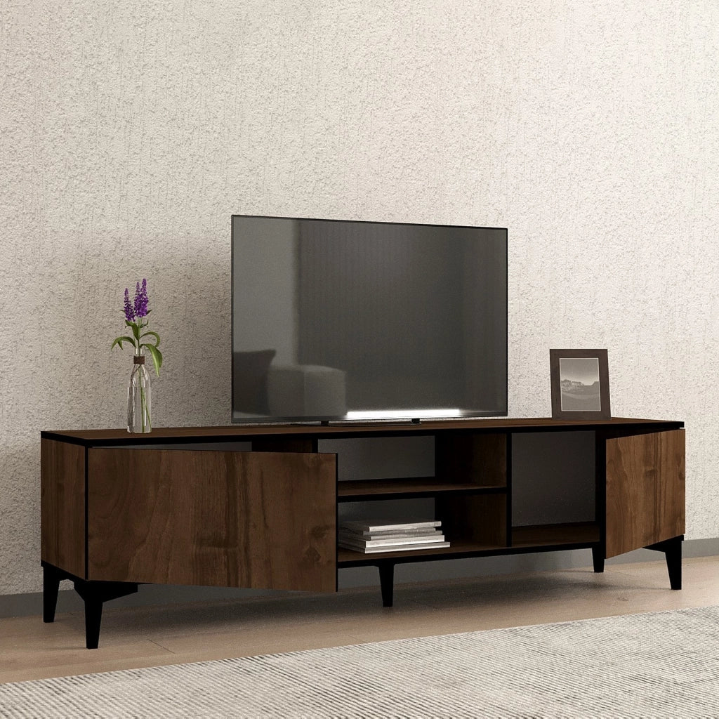 Fonni, Mobile Porta tv un Ripiano, 180x40x45h cm Marrone Noce