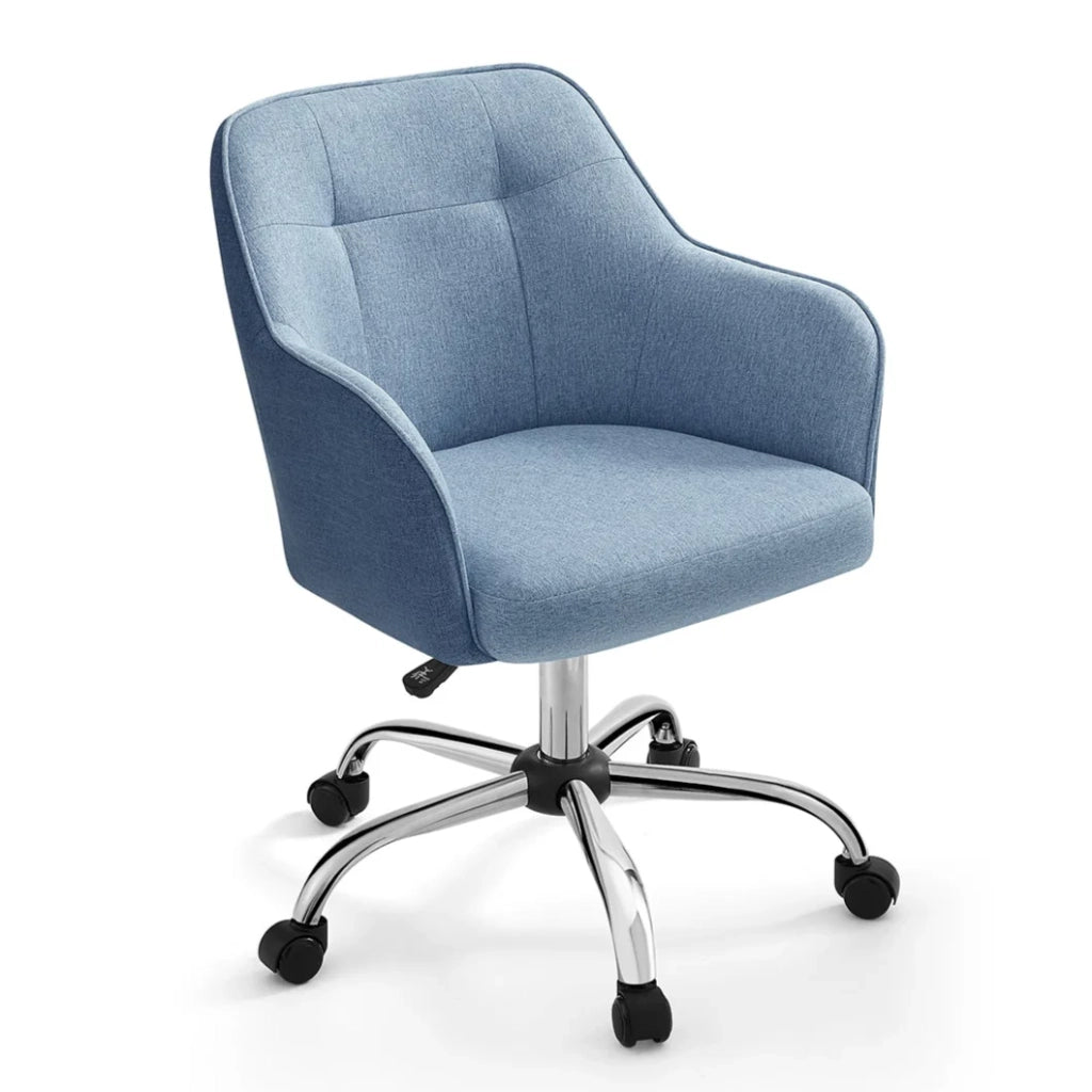 Sedia da ufficio sedia girevole seduta comoda ed ergonomica altezza regolabile portata 120 kg struttura in acciaio tessuto effetto lino blu 12_0005884
