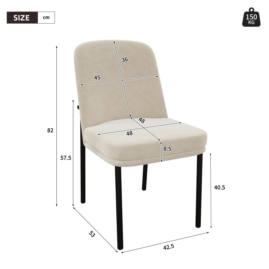Set di 4 sedie da pranzo con seduta imbottita; struttura in metallo; velluto beige