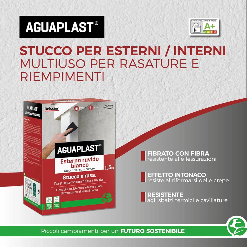 Aguaplast sr5 stucco bianco per esterni finitura ruvida 1,5 kg