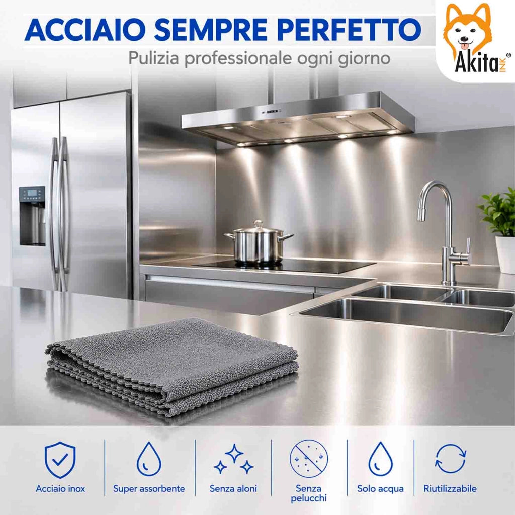 Akitaink 3 Panni in Microfibra Inox Extra Morbido 36x36 cm