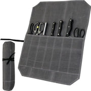 Rolle per Chef in Tessuto Impermeabile Grigio - 7 Fessure - Tessuto in Lana - Regalo per Appassionati di Cucina Professionale.