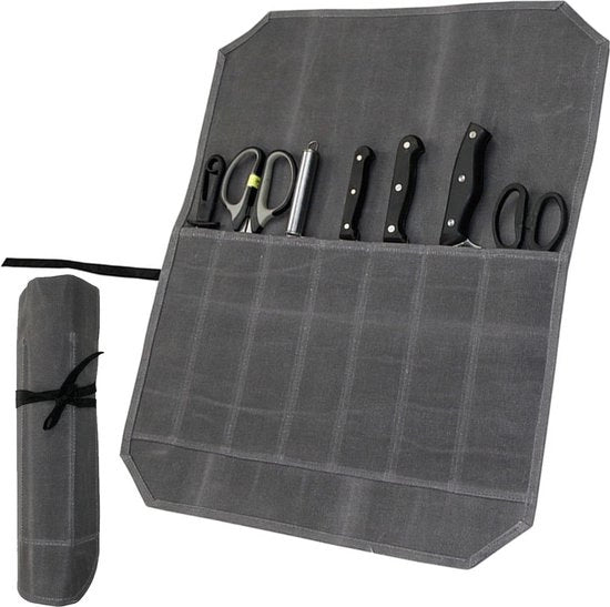 Rolle per Chef in Tessuto Impermeabile Grigio - 7 Fessure - Tessuto in Lana - Regalo per Appassionati di Cucina Professionale.
