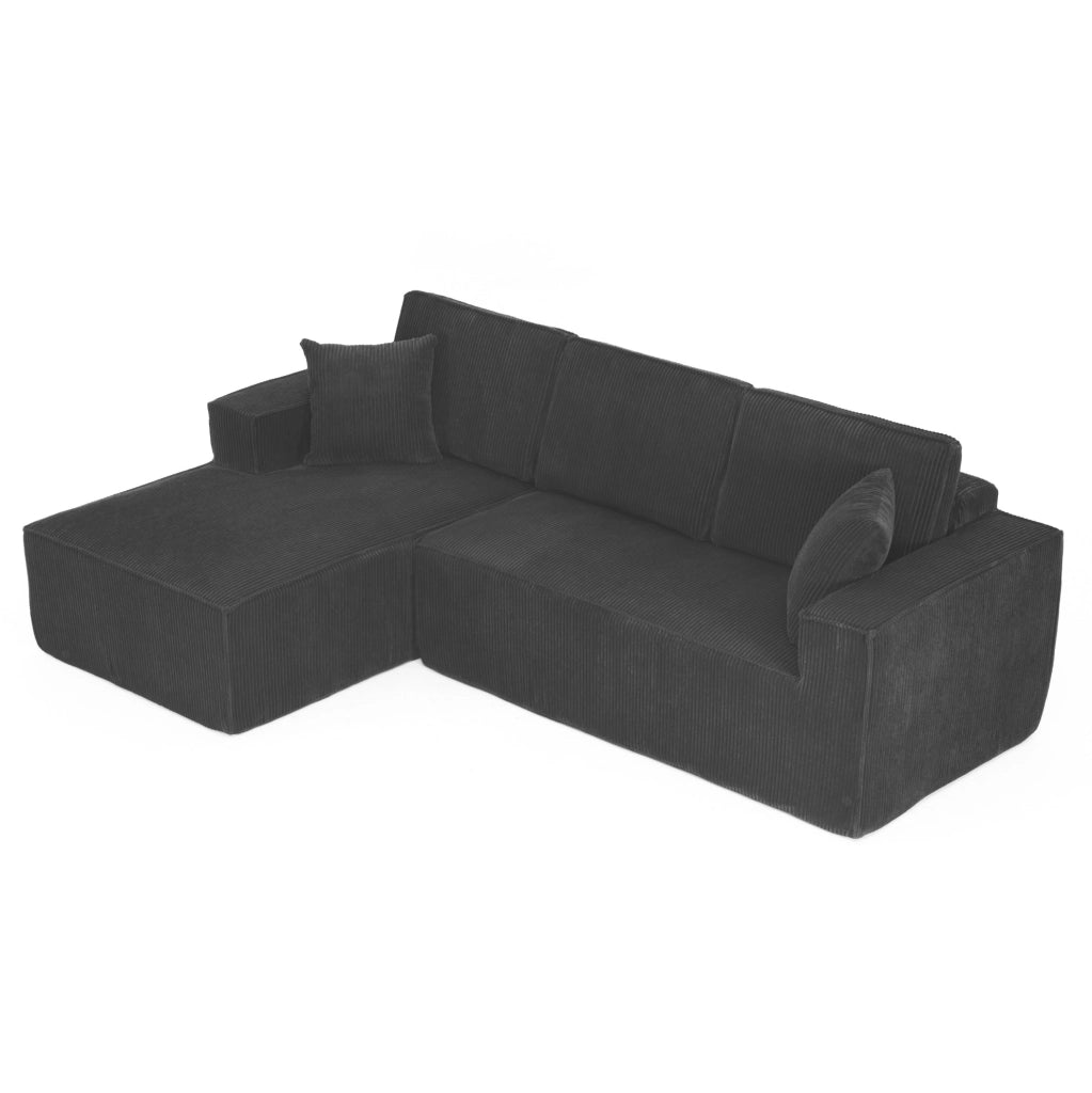 Sofa modulare a L con chaise longue; in velluto a coste nero; 235 x 128 x 60 cm