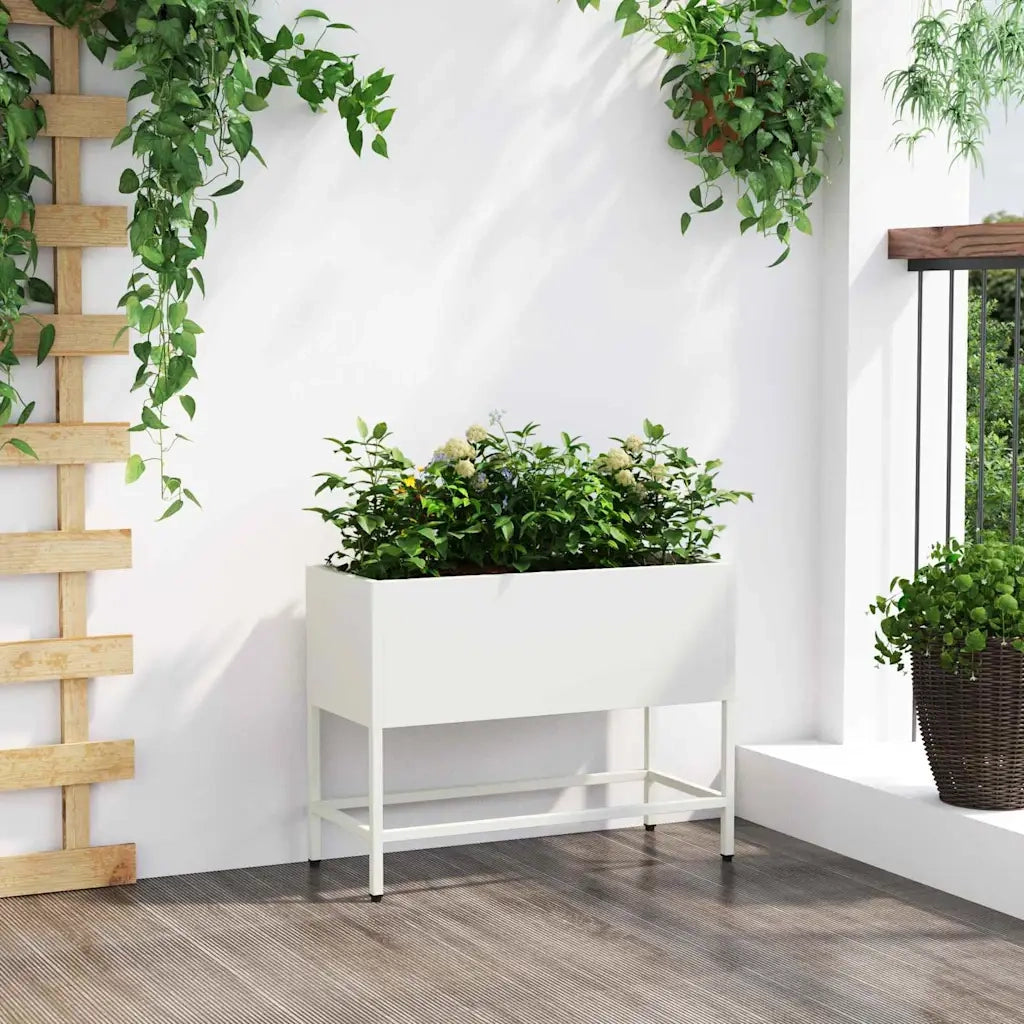 Fioriere | Cassetta per fiori | Vaso da Giardino Rialzato Bianco 60 x 26 x 48 cm Acciaio