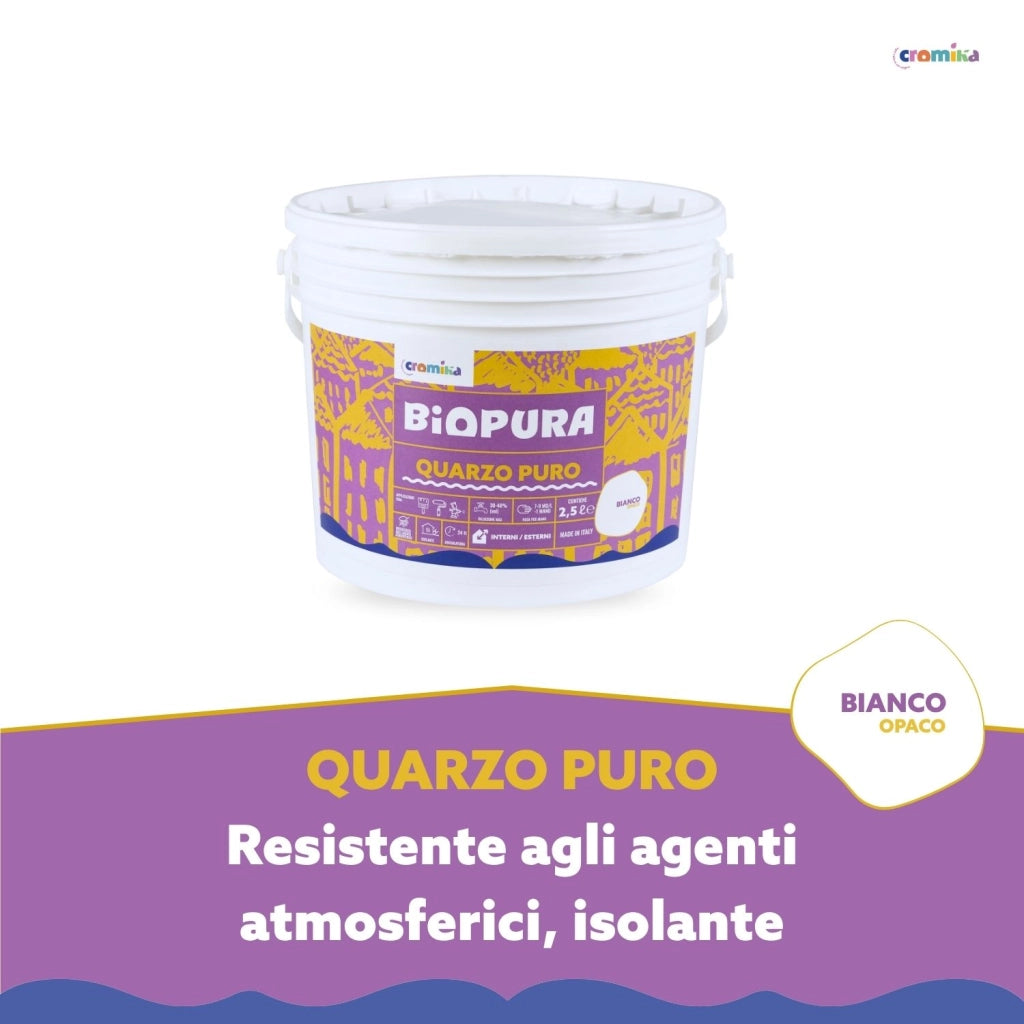 Pittura murale quarzo puro interni esterni finitura opaca linea biopura cromika *** formato 2.5 lt, confezione 1