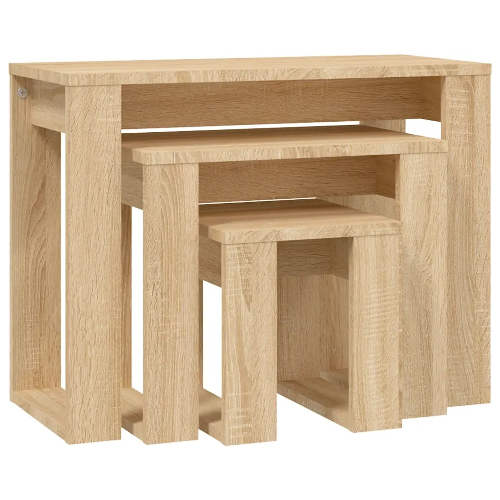 Tavolini Impilabili 3 pz | Tavolo laterale Rovere Sonoma in Legno Multistrato