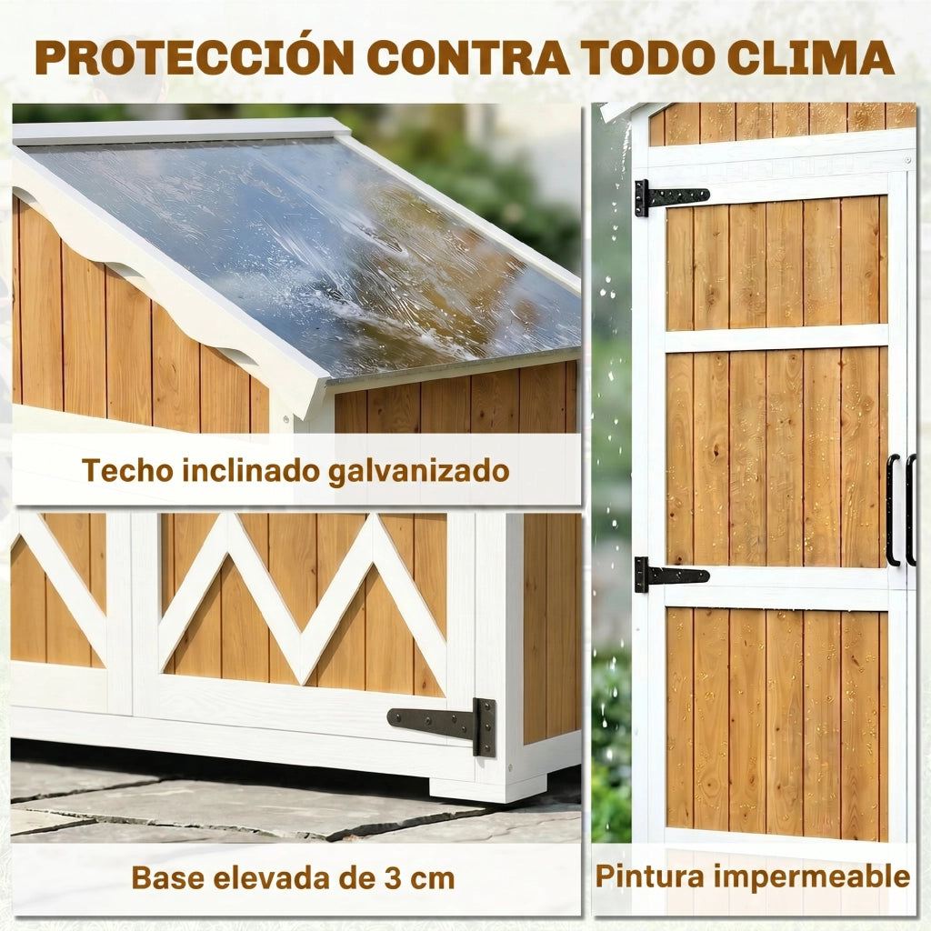 Armadio da Giardino in Legno ¨C zephmum ¨C 105x55x179 cm con 4 Ripiani e Tetto in Metallo Galvanizzato