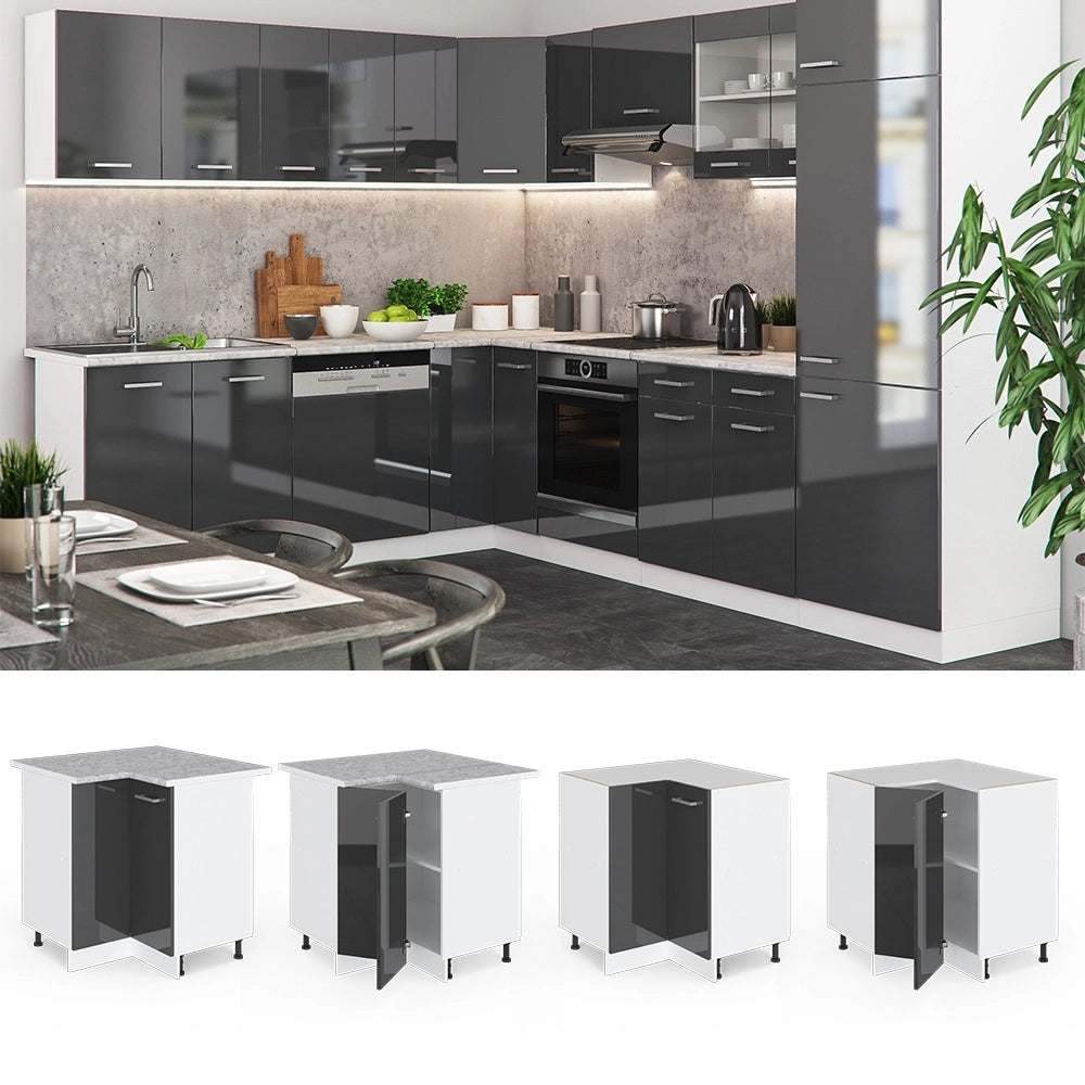 Mobile angolare da cucina R-Line Antracite lucido/Bianco 75.6 cm senza piano di lavoro Vicco