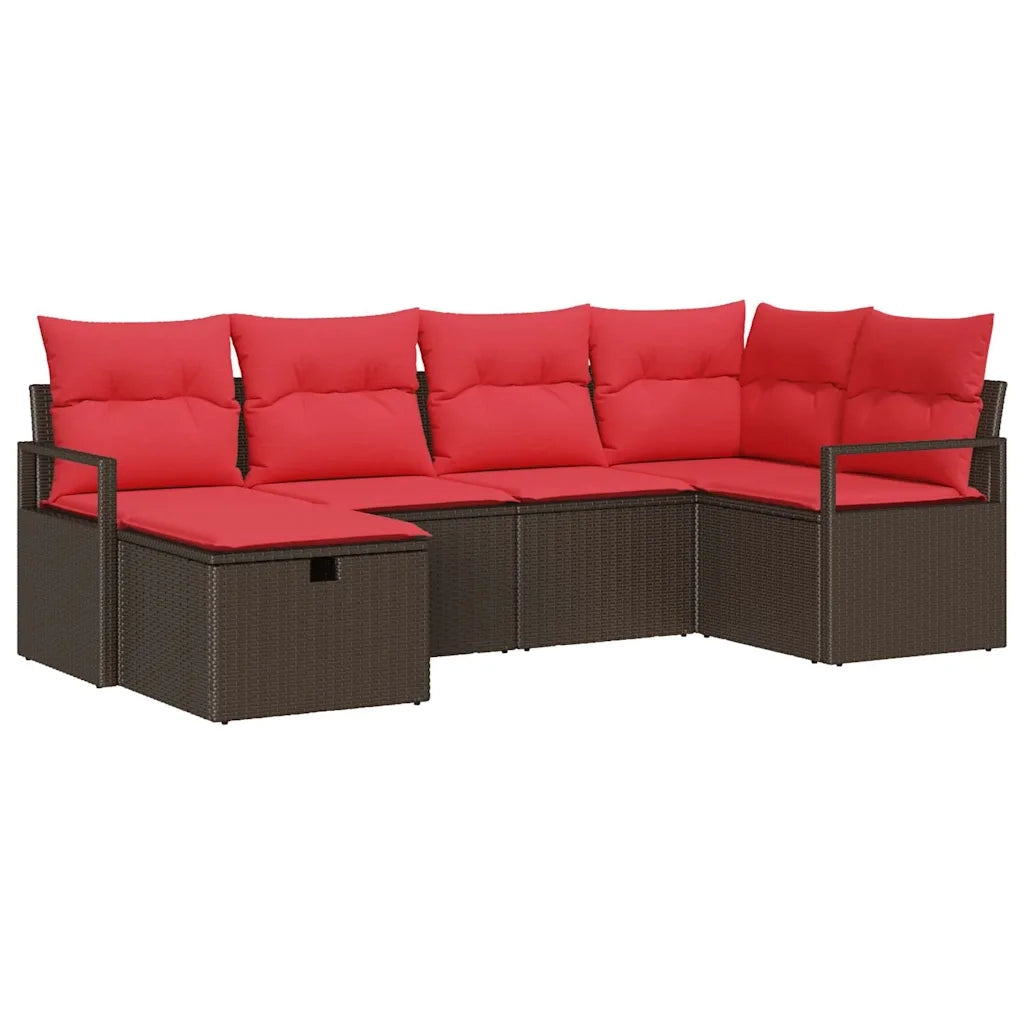 Set di divani con cuscino Marrone e Rosso polyrattan