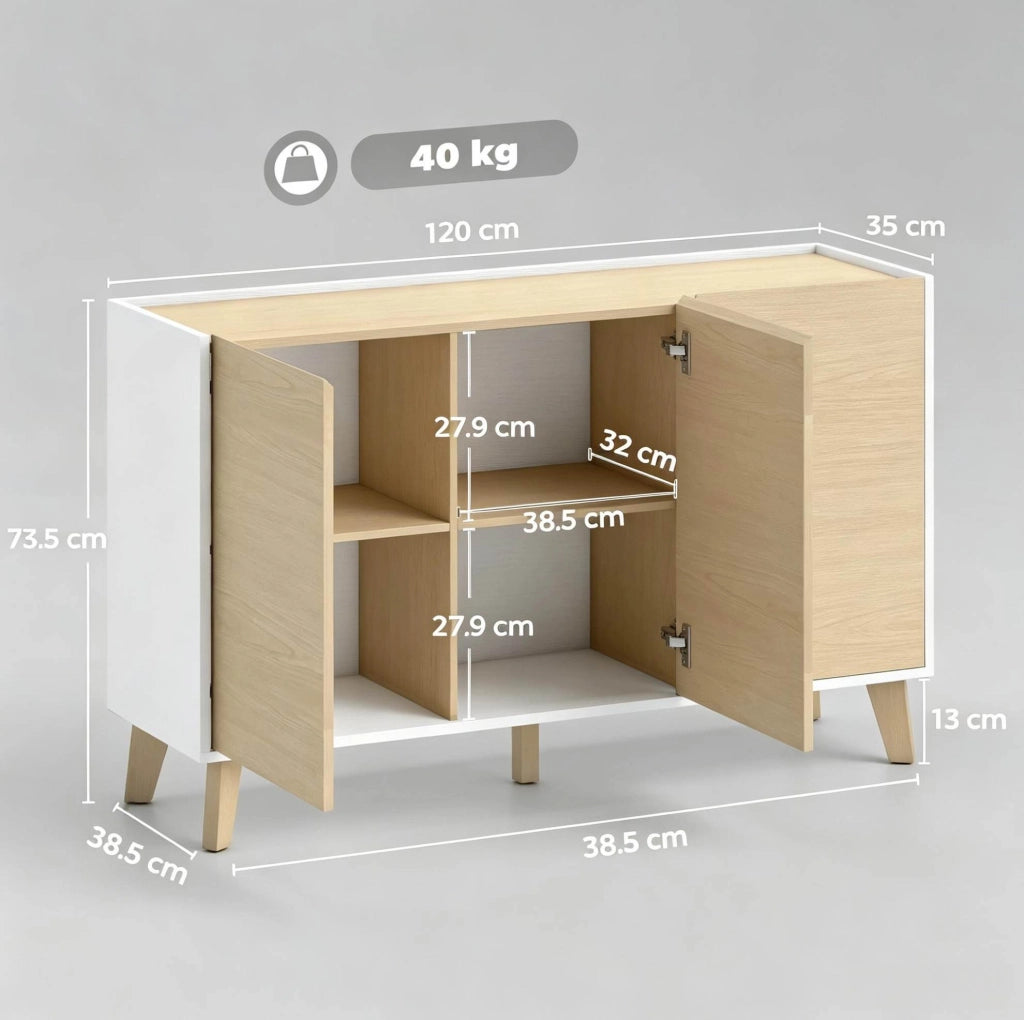 Mobile buffet nordico 120 cm bianco e legno naturale