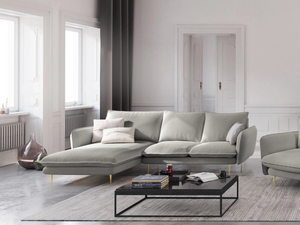 Cosmopolitan Design - Divano angolare sinistro "Vienna" 5 posti in tessuto strutturato grigio chiaro 