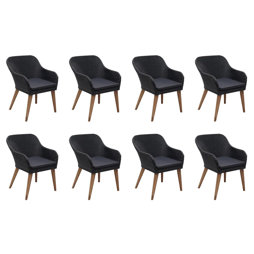 Set da Pranzo da Giardino 9 pz con Cuscini in Polyrattan Nero 3057813