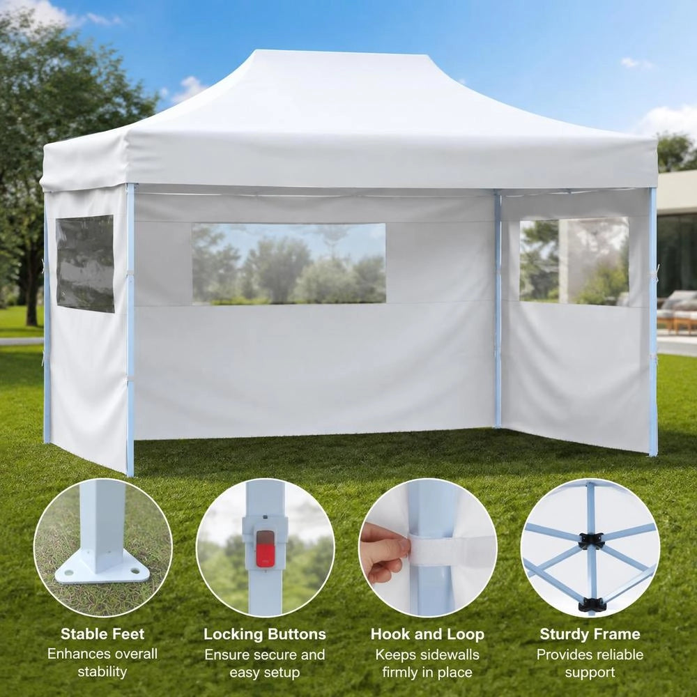 Foldable Party Tent With 3 Side Panels, 291x413x315 Cm, White