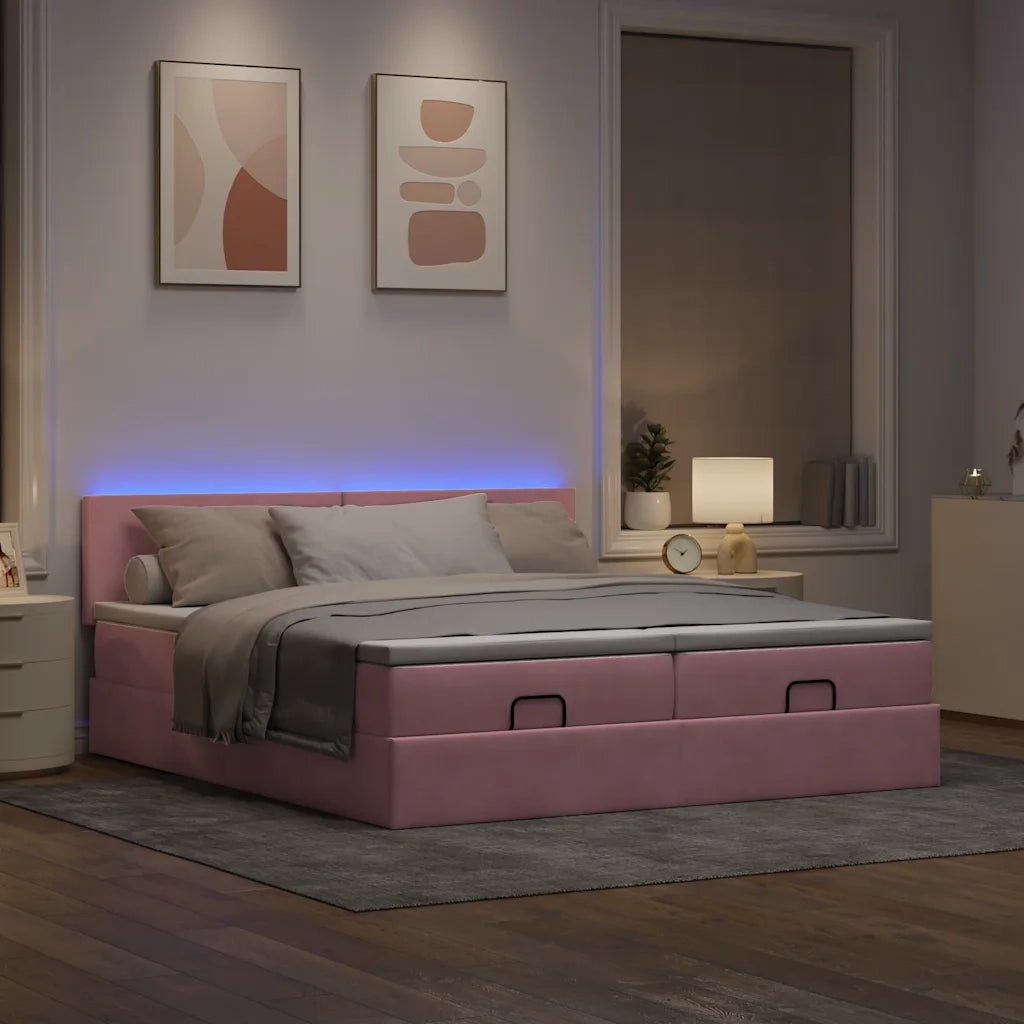 Struttura Letto Pouf con Materassi Rosa 200x200 cm Velluto 3312916