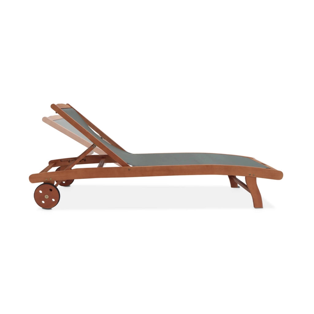 Set 2 lettini prendisole in legno multiposizione con ruote, verde kaki