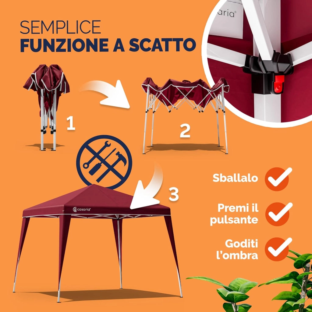 ® Padiglione Capri 3x3m Pieghevole Pop-Up Impermeabile per Giardino Tenda per Feste Fissa Rosso