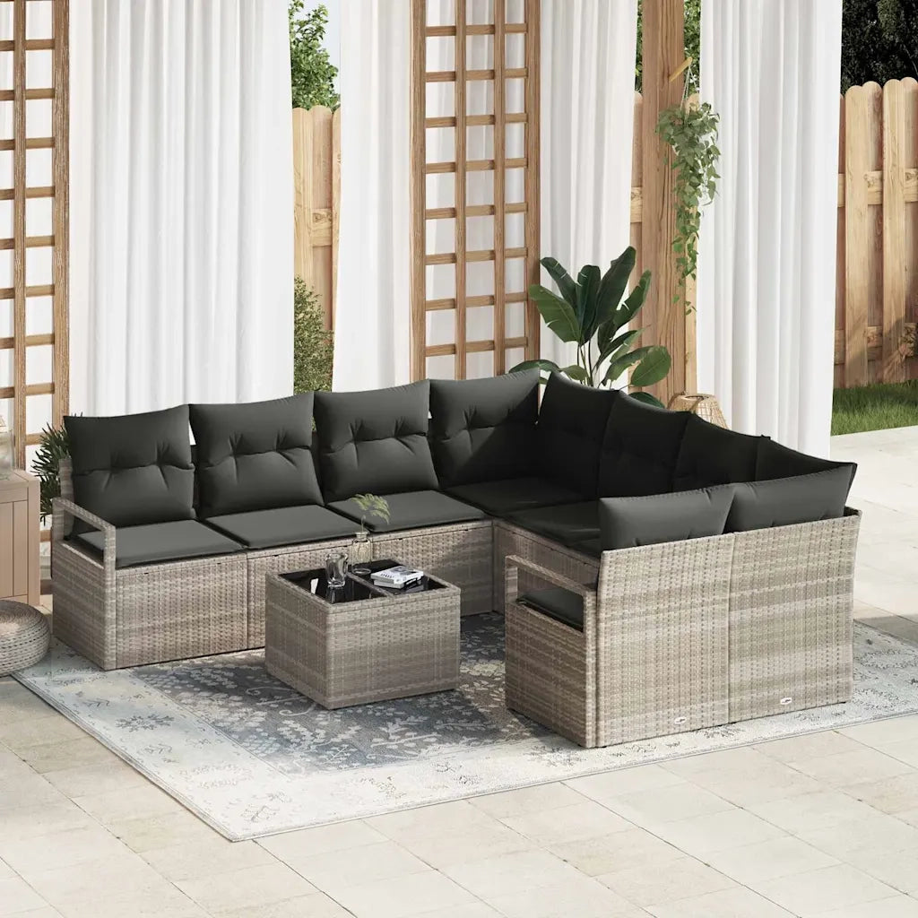 Set di divani con cuscino 9 pcs Grigio chiaro e nero polyrattan 3346322