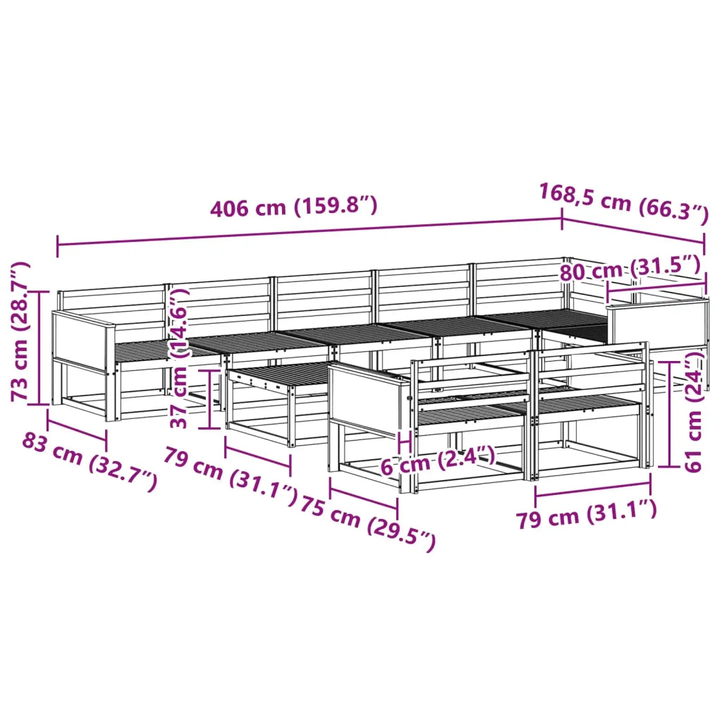 Set di divani da esterno 9 pcs Naturale