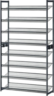 Rack per scarpe con 8 livelli per 32-40 paia di scarpe - Pannelli di appoggio ripiegabili - Reticoli regolabili - Grigio