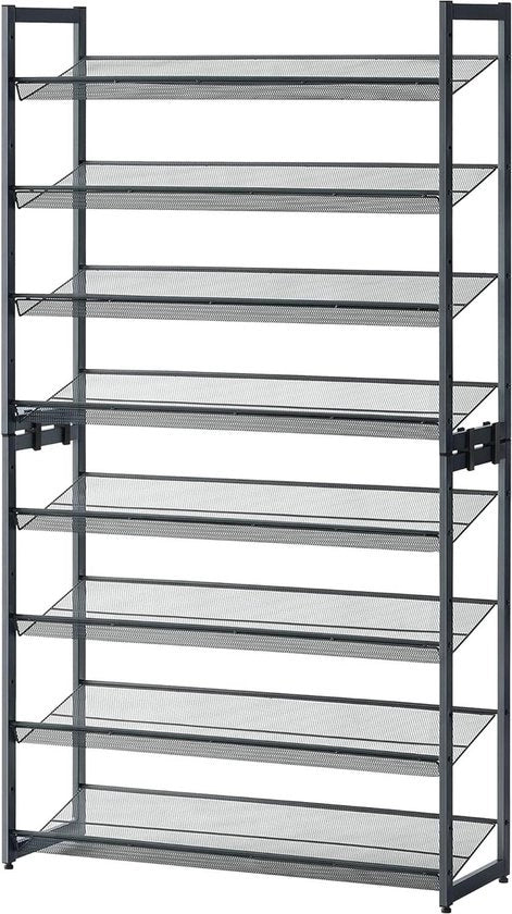 Rack per scarpe con 8 livelli per 32-40 paia di scarpe - Pannelli di appoggio ripiegabili - Reticoli regolabili - Grigio