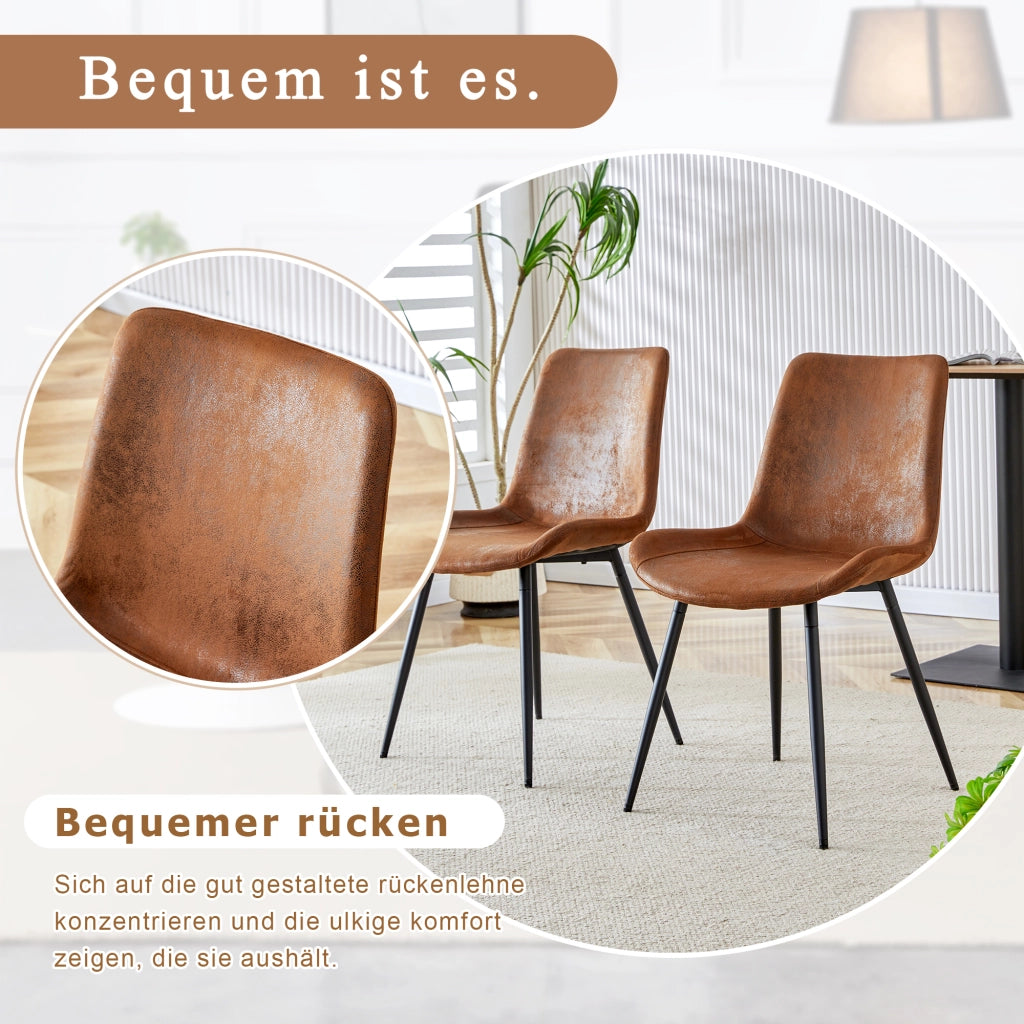 SEDIA da pranzo set da 4 pezzi 76.5x58.0x51.5 cm tessuto marrone e metallo nero