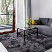 Tappeto in alta densità per soggiorno, lavabile, antiscivolo e soffice, grande tappeto tie-dye in alta densità shaggy per camera da letto e camera dei bambini, dimensioni 200 x 300 cm, grigio scuro