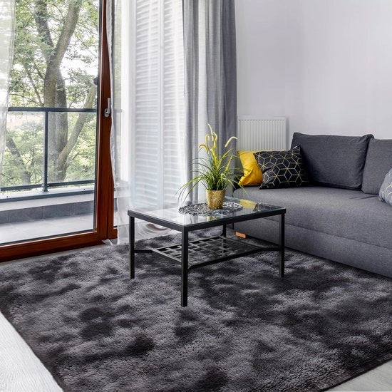 Tappeto in alta densità per soggiorno, lavabile, antiscivolo e soffice, grande tappeto tie-dye in alta densità shaggy per camera da letto e camera dei bambini, dimensioni 200 x 300 cm, grigio scuro