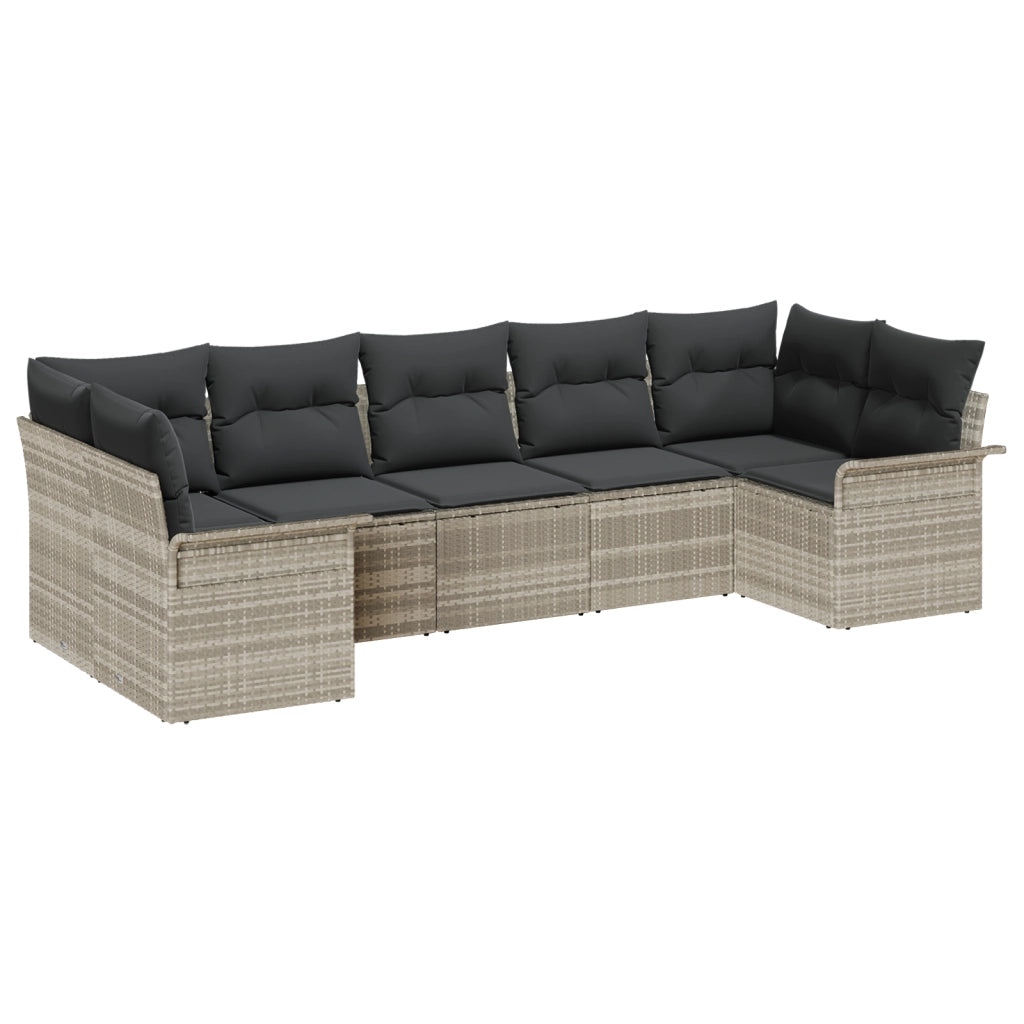 Set di Divani da Giardino a 7 Pezzi con Cuscini Grigio Chiaro in Polyrattan