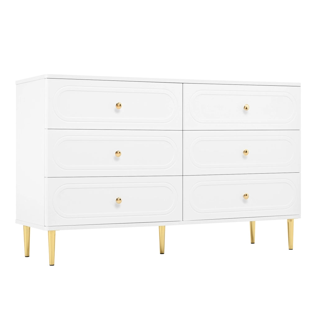 Credenza con 6 cassetti e piedini in metallo - per soggiorno - 120×40×75 cm - bianco