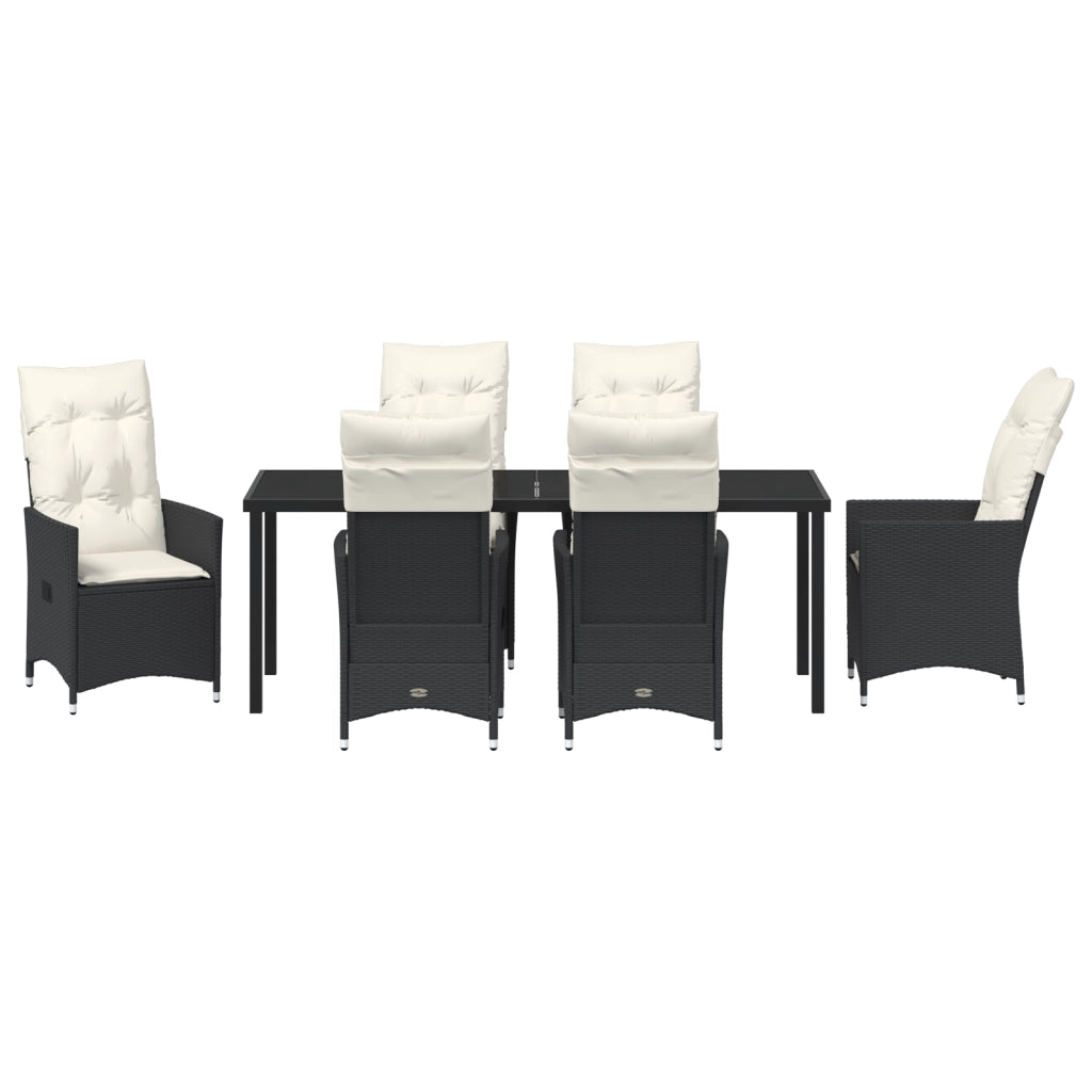 Set Pranzo Giardino con Cuscini Nero Rattan Polimero