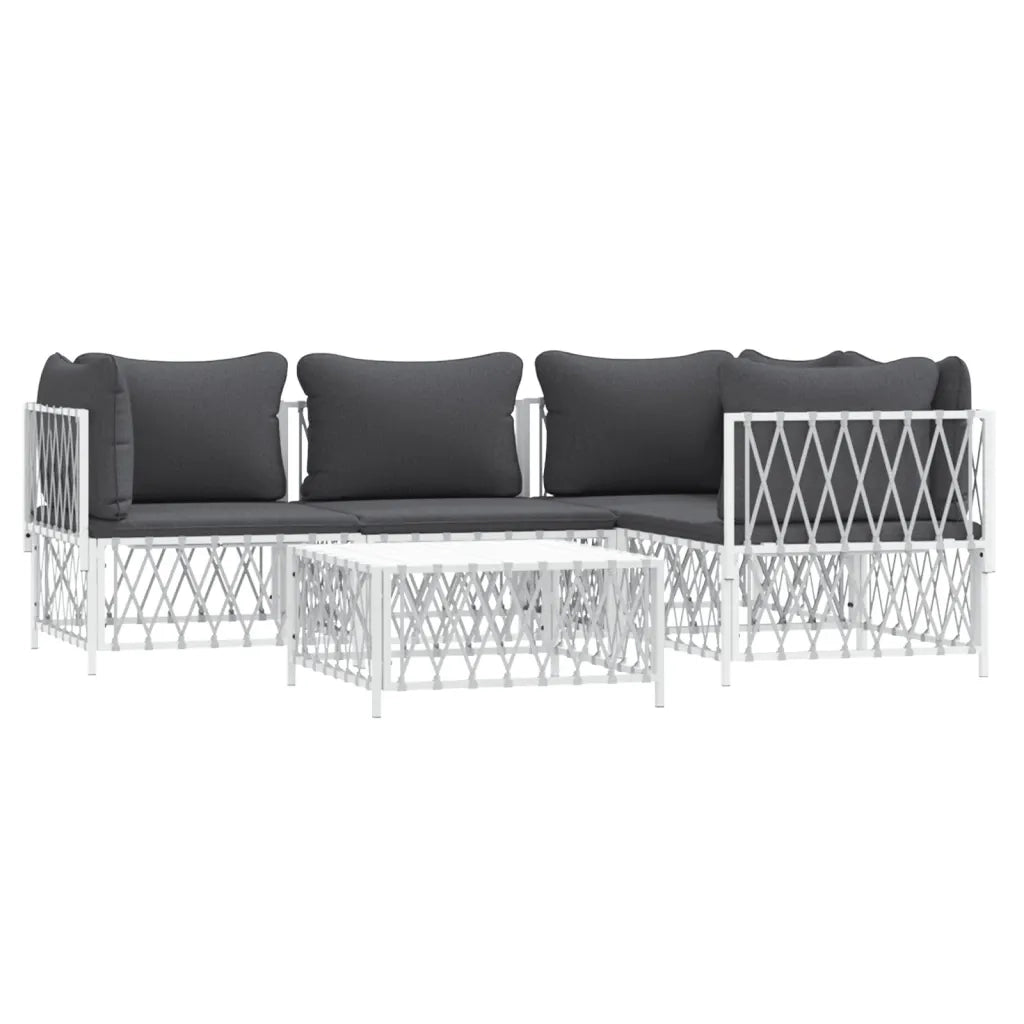 Set Salotto da Giardino 5 pz con Cuscini in Acciaio Bianco 3186870