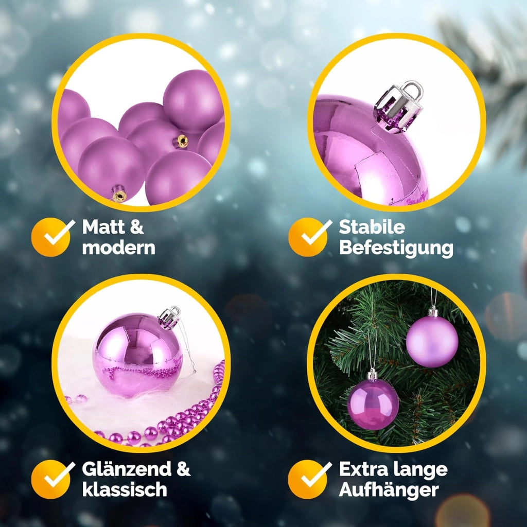DEUBA® Set Palline di Natale 54pz Ø 6cm in Plastica Decorazione Albero Addobbi Natalizi Feste Inverno Interno Esterno Rosa