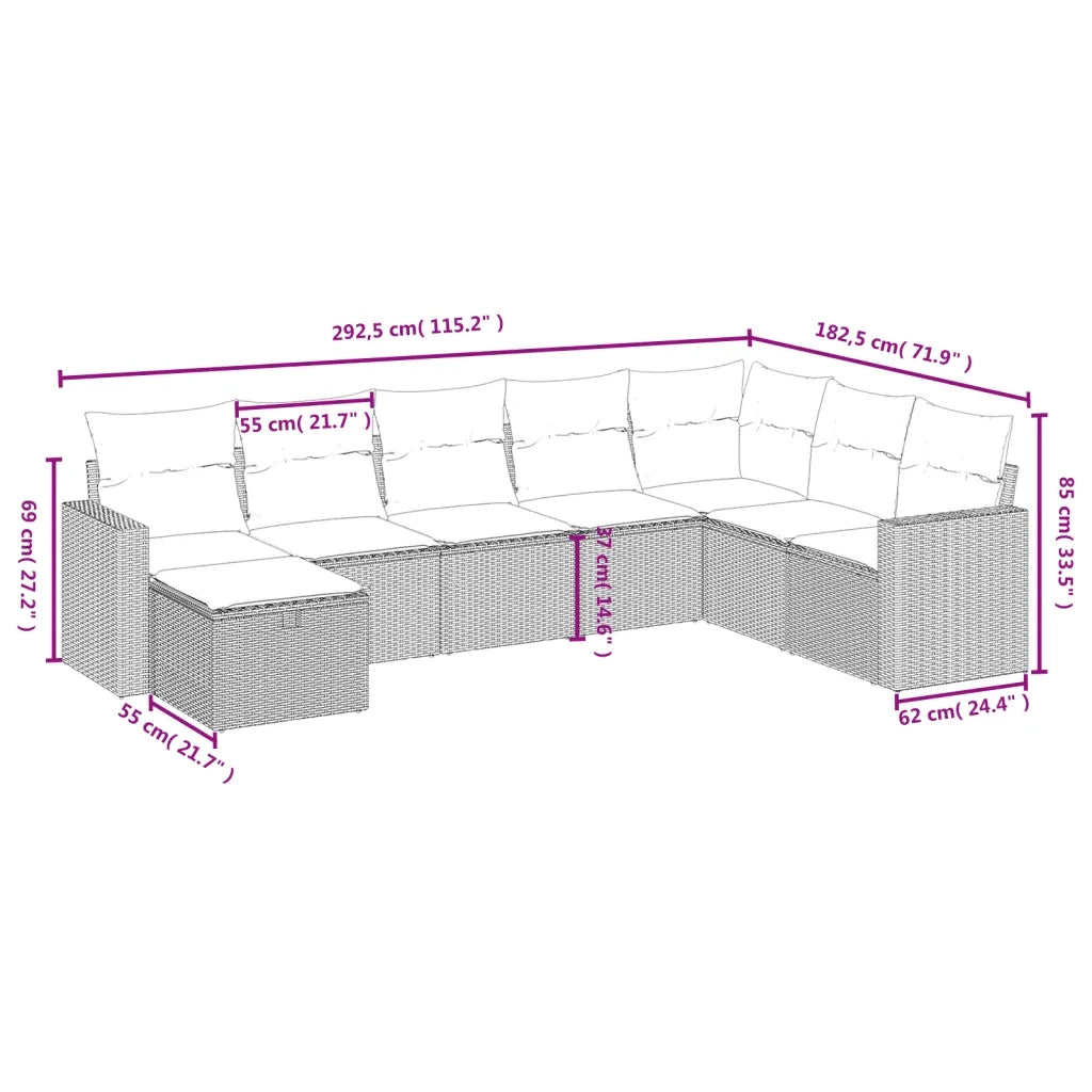 Set Divano da Giardino 8pz con Cuscini Grigio Chiaro Polyrattan 3263588