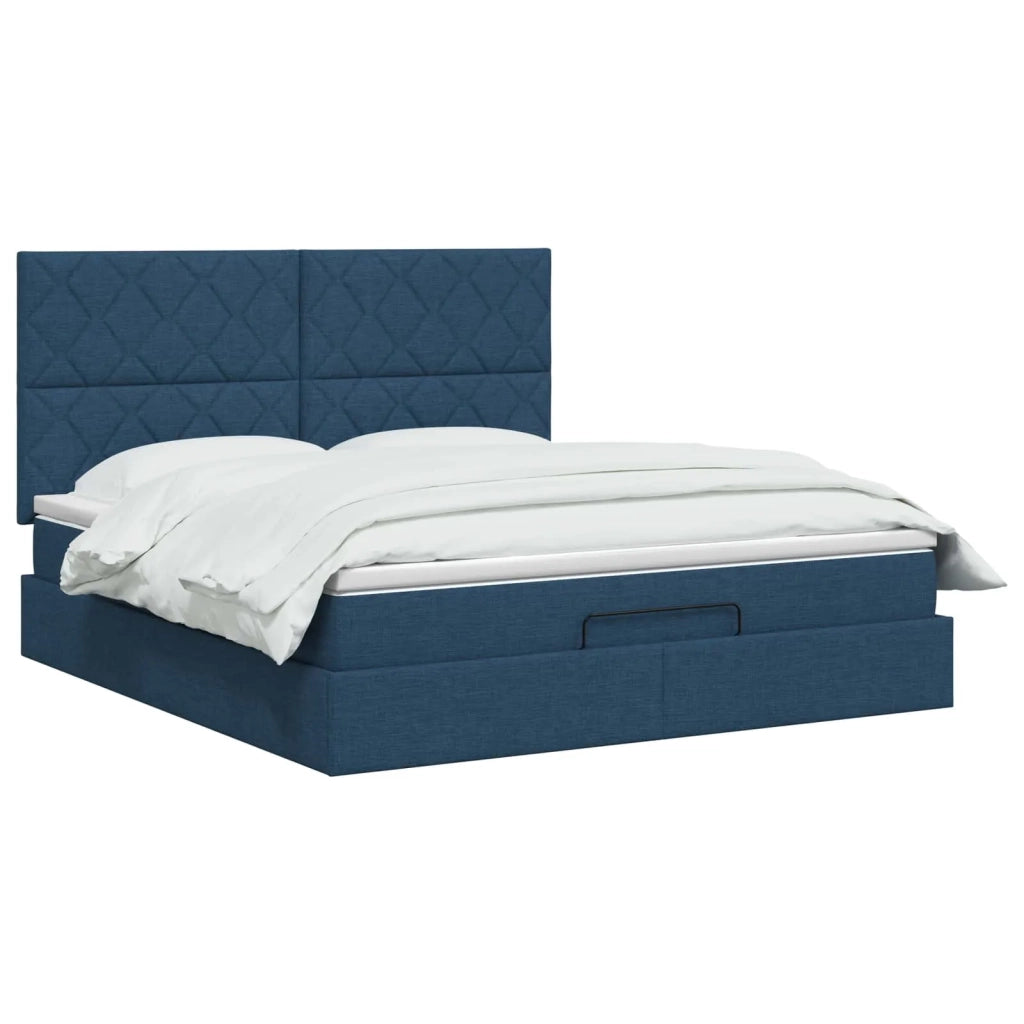 Letto Ottomano con Materasso e LED Blu 160 x 200 cm Tessuto 3458172