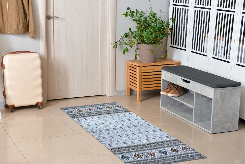 Tappeto Arredo Moderno Morbido in Ciniglia Ingresso Antiscivolo Prodotto Italiano  Soggiorno Camera Salotto Disegni Piazzati Cotone Varie Misure Grande Loom/Grigio - 65x220 cm